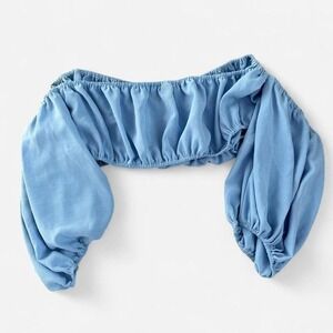 SHEIN Powder Blue Off-Shoulder Balloon Sleeve Crop Top